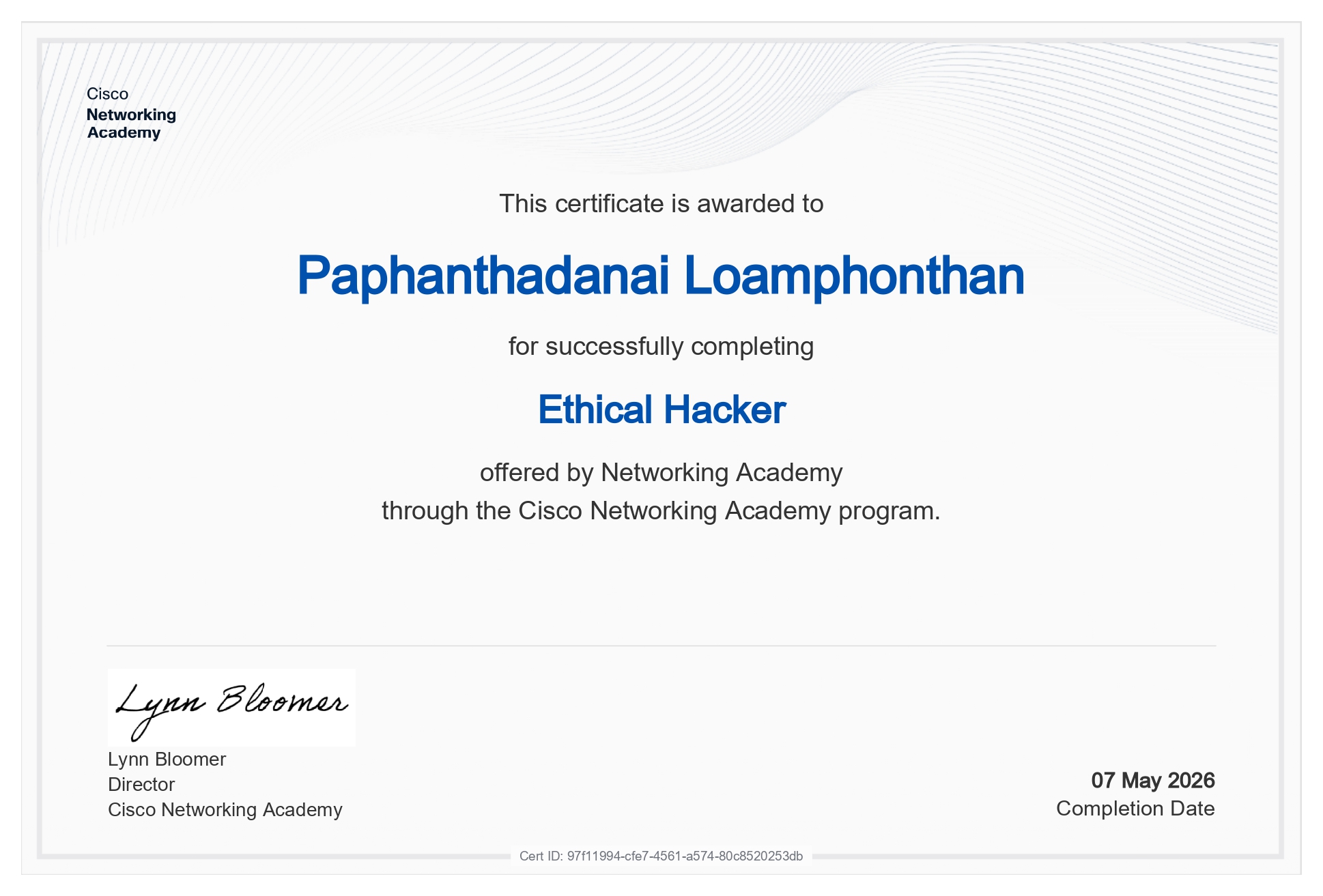 Cisco Ethical Hacker certificate