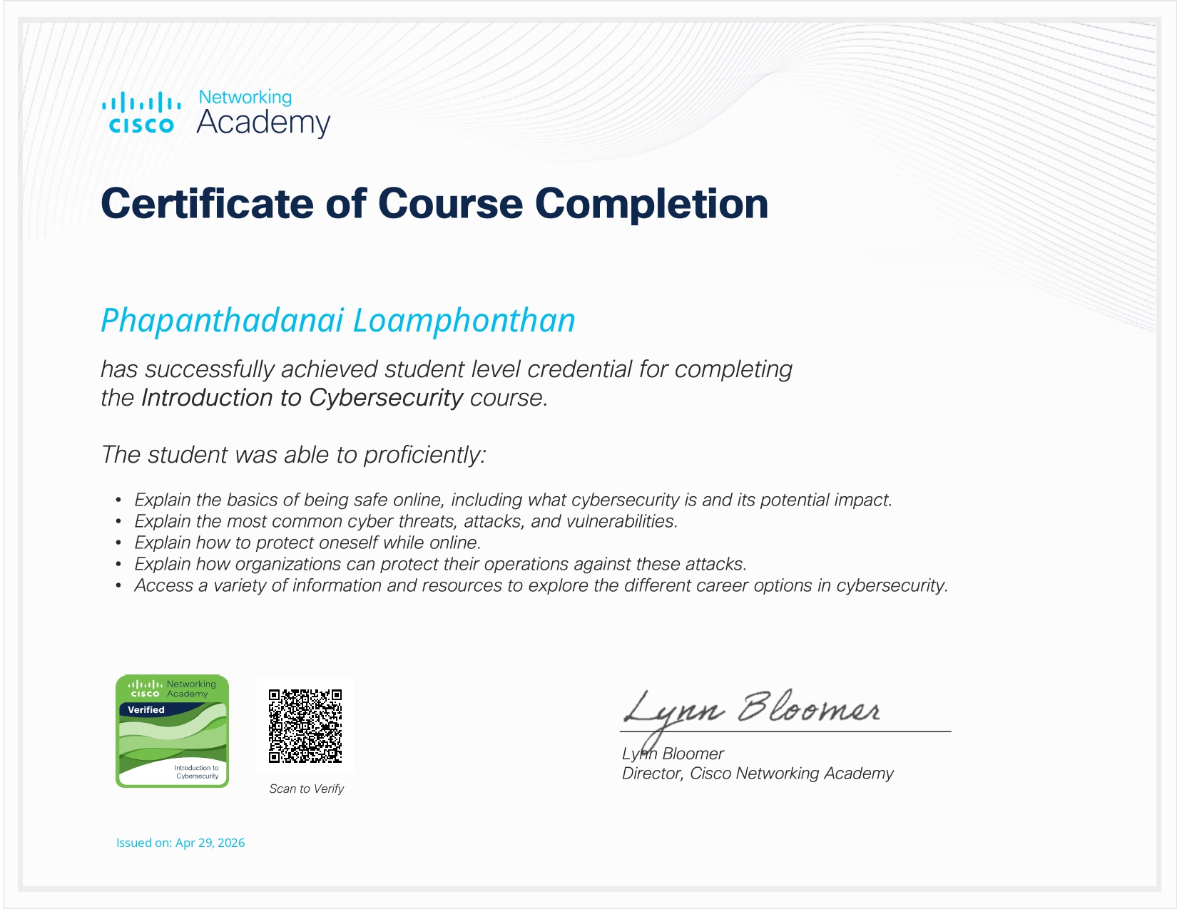 Introduction to Cybersecurity certificate